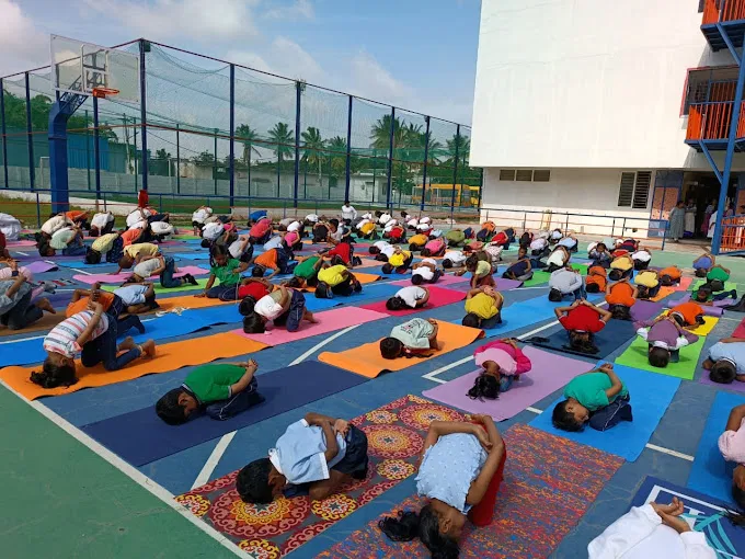 Primary students doing yoga at Innovative School of Excellence, one of the best primary schools in Horamavu